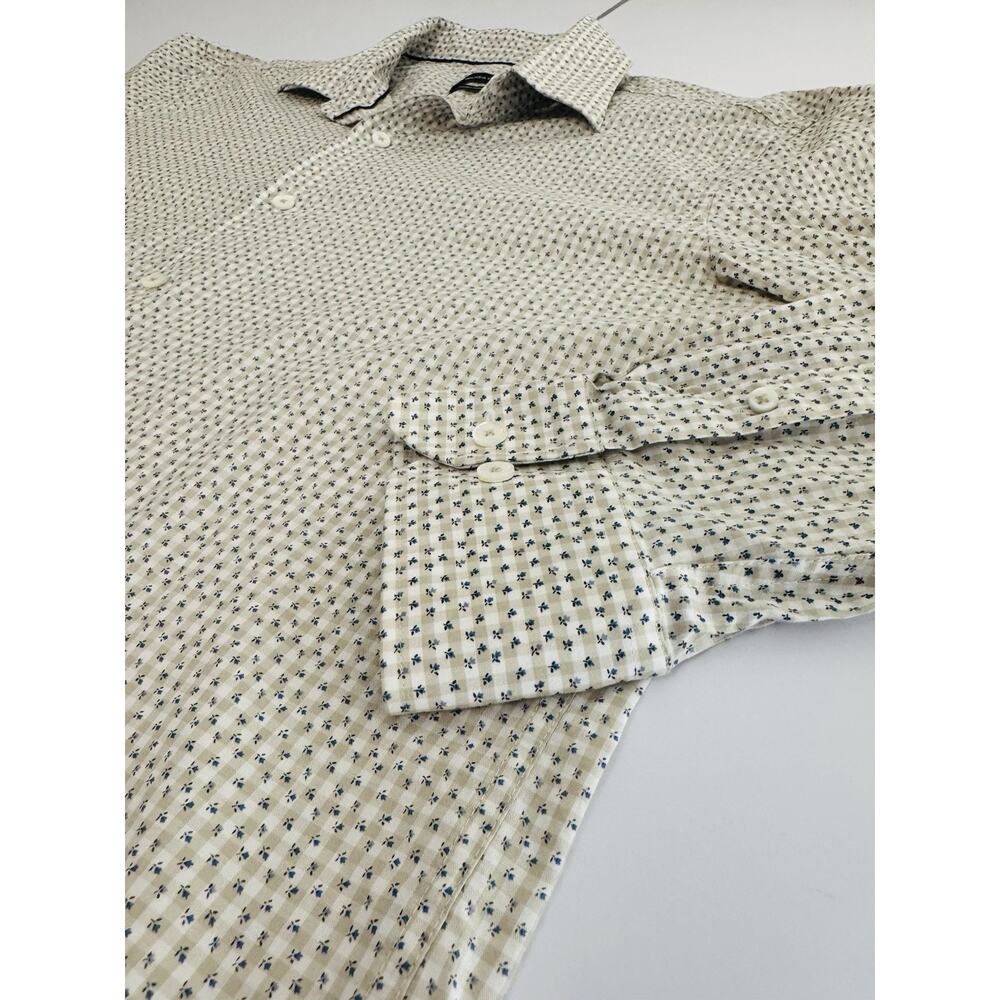 Bugatchi Comfort Stretch Men’s 17 Beige Gingham Floral Print Button-Up Shirt - Picture 8 of 12